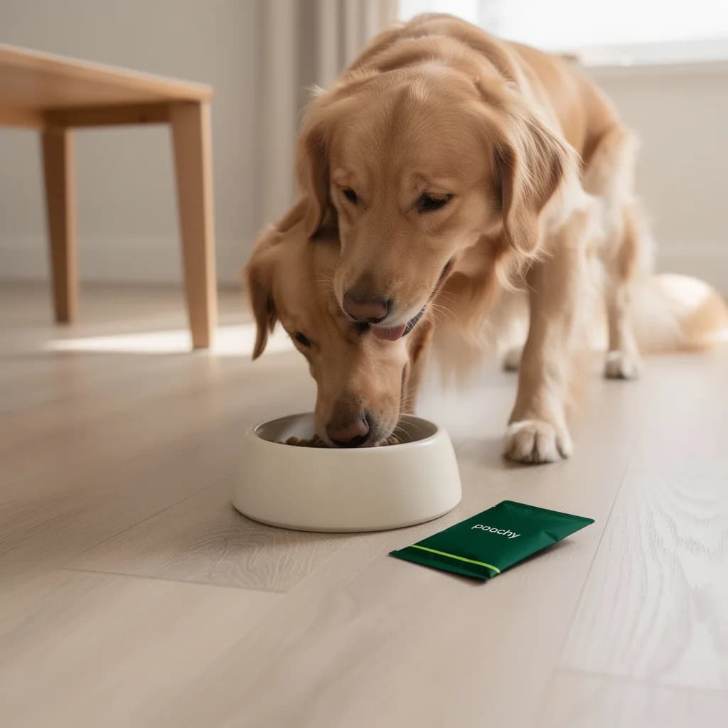 Enjoy: One sachet a day with dinner. Serving guidance by dog size will be on the pack.